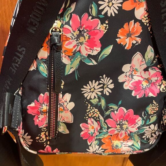 Steve Madden Black Orange and Pink Floral Print Backpack 9x10 - Picture 8 of 16